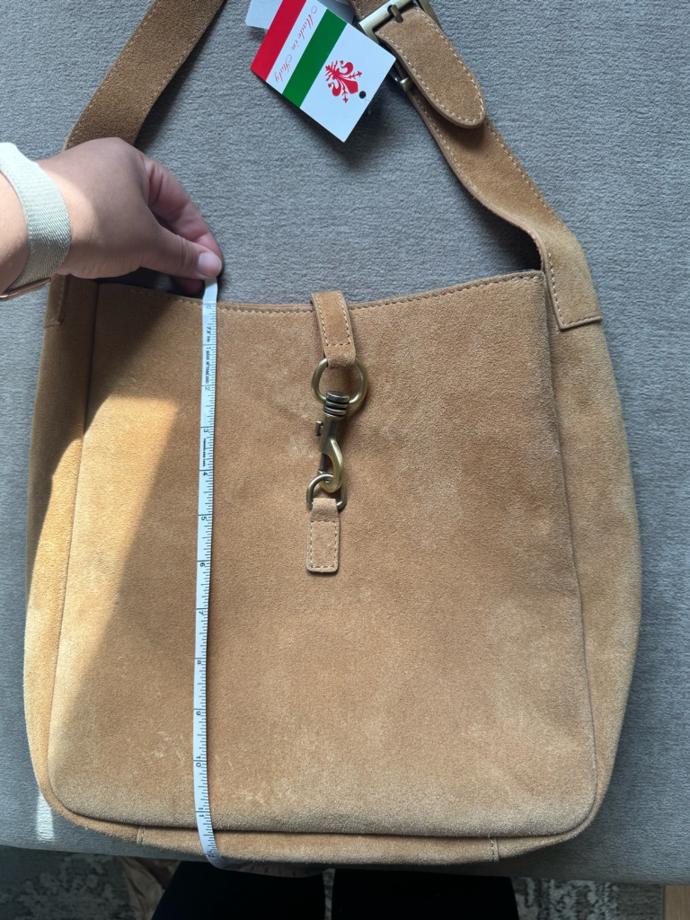 Marlon Firenze Suede Shoulder Bag NWT Made in Italy Tan - Picture 6 of 11